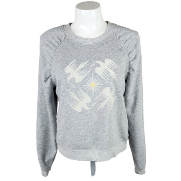 Anthropologie Jason  Yun Peace Dove Ruched Gray Pullover Sweatshirt Size Small - Picture 2 of 14